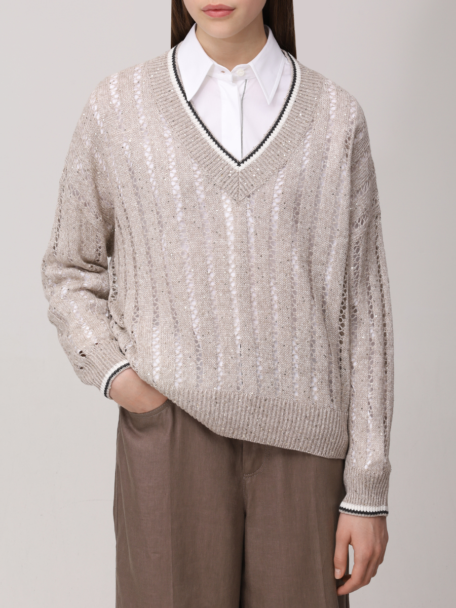 Пуловер льняной BRUNELLO CUCINELLI MCO559402 CJK08 Бежевый  Фото 4