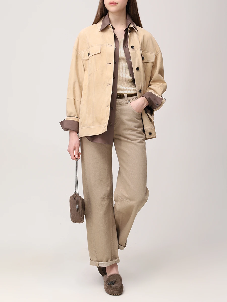 Куртка замшевая BRUNELLO CUCINELLI MPCAI7326 C6627 Бежевый  Фото 2