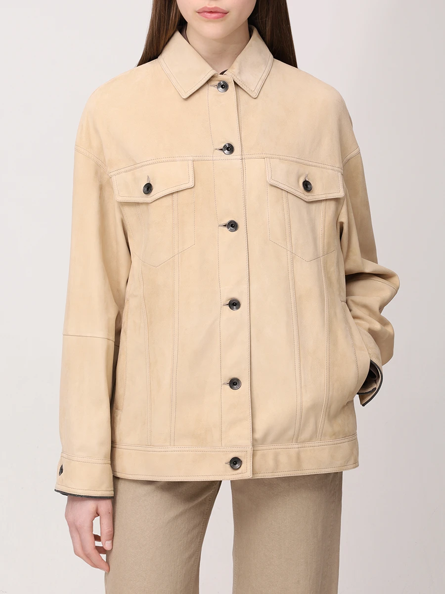 Куртка замшевая BRUNELLO CUCINELLI MPCAI7326 C6627 Бежевый  Фото 4