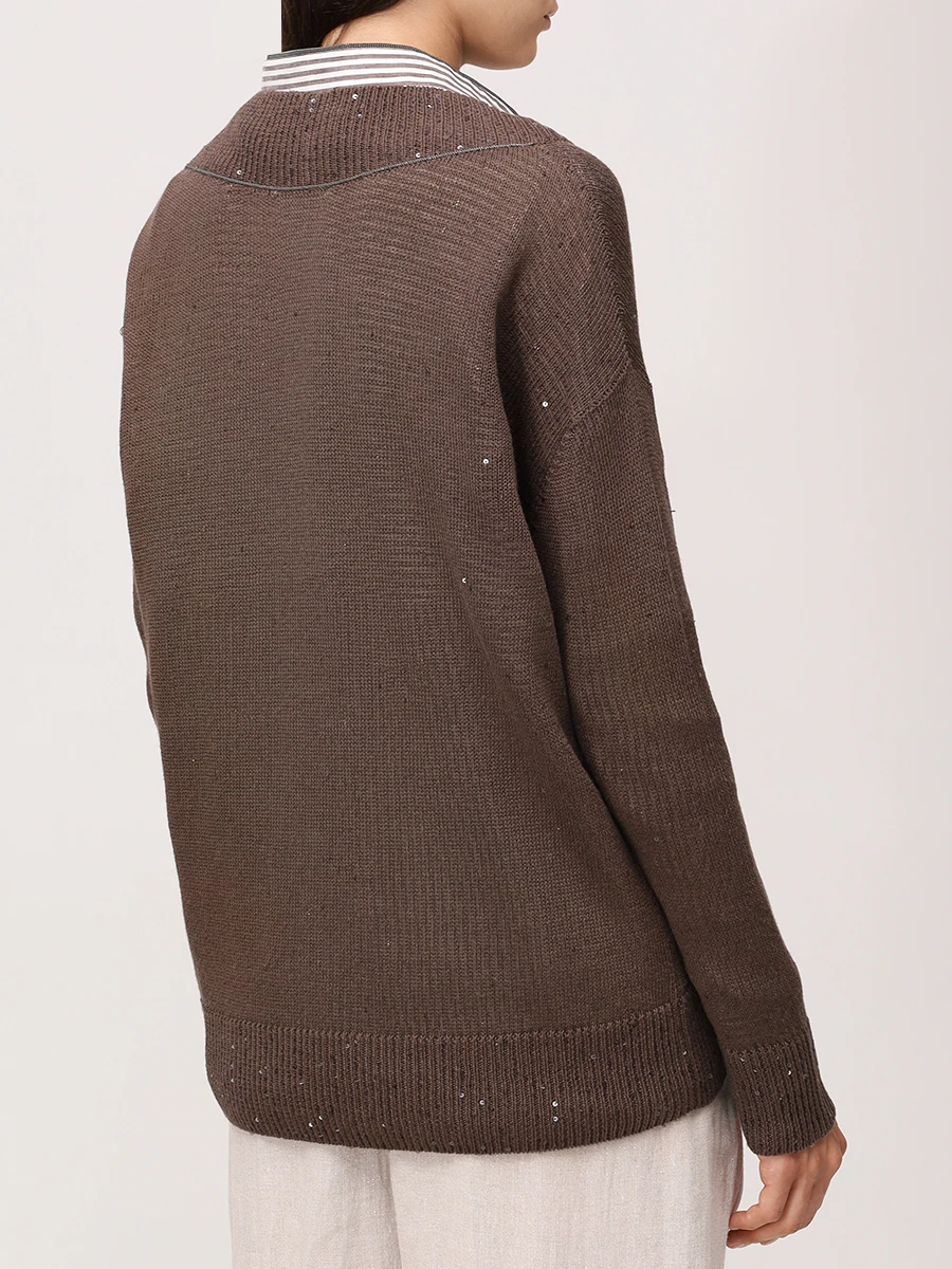 Пуловер изо льна и шелка BRUNELLO CUCINELLI M10550232 C8705 Коричневый  Фото 3