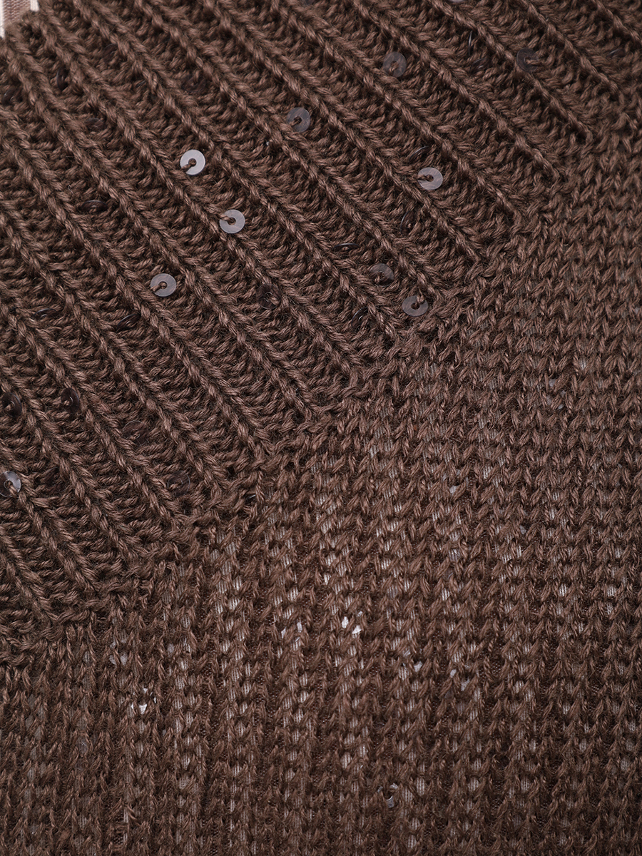 Пуловер изо льна и шелка BRUNELLO CUCINELLI M10550232 C8705 Коричневый  Фото 6