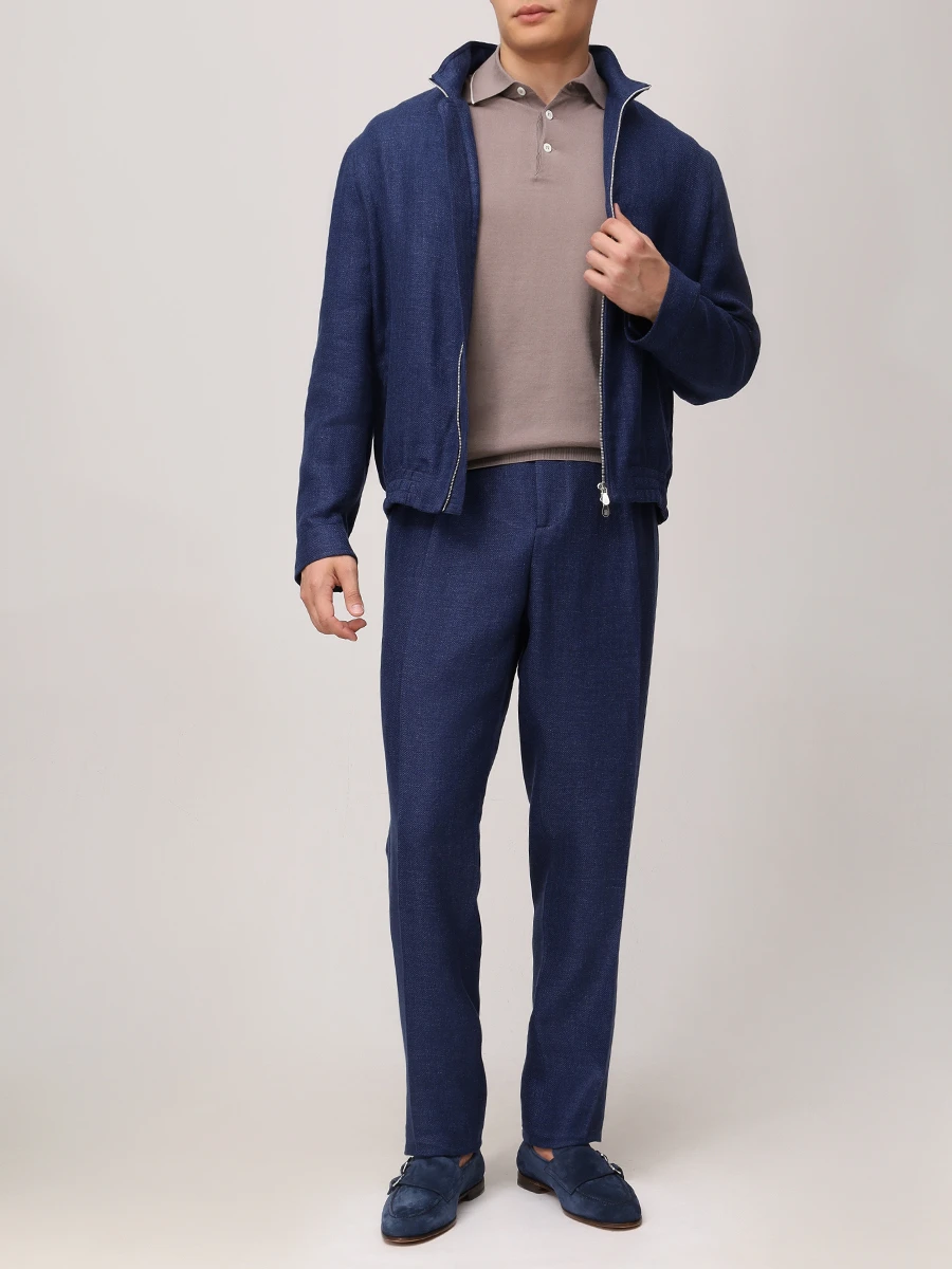 Бомбер изо льна и шерсти BRUNELLO CUCINELLI MW4826509 C802 Синий  Фото 2