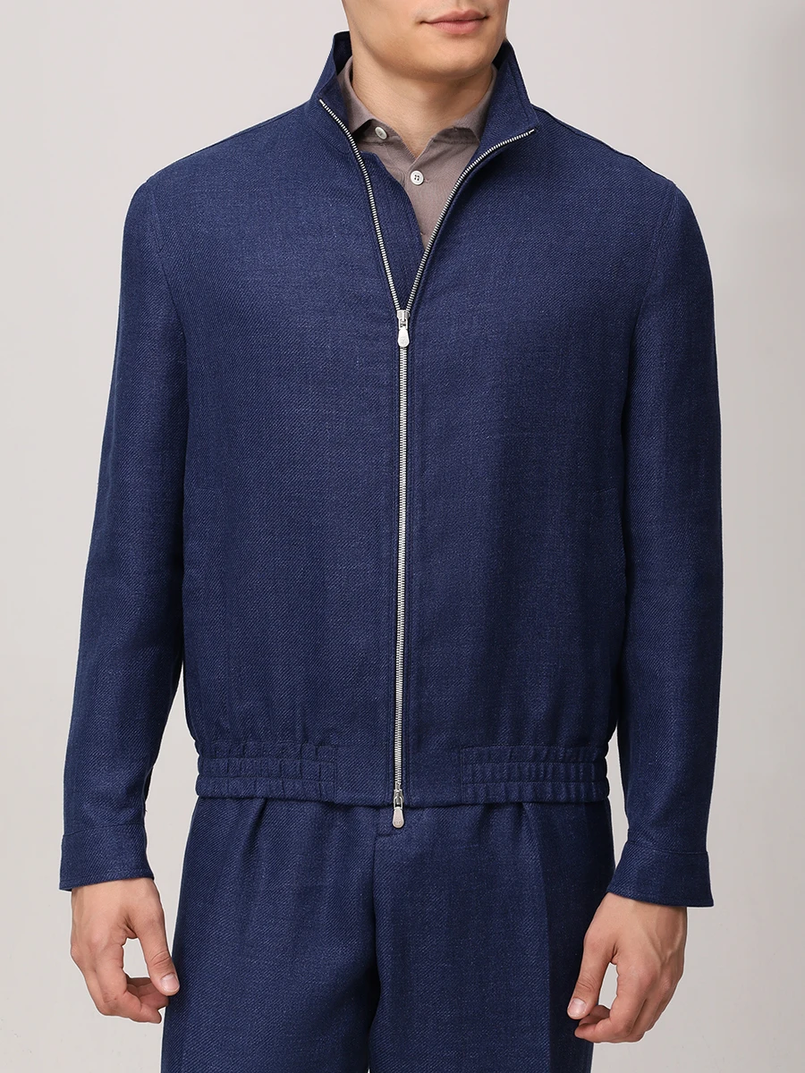 Бомбер изо льна и шерсти BRUNELLO CUCINELLI MW4826509 C802 Синий  Фото 4