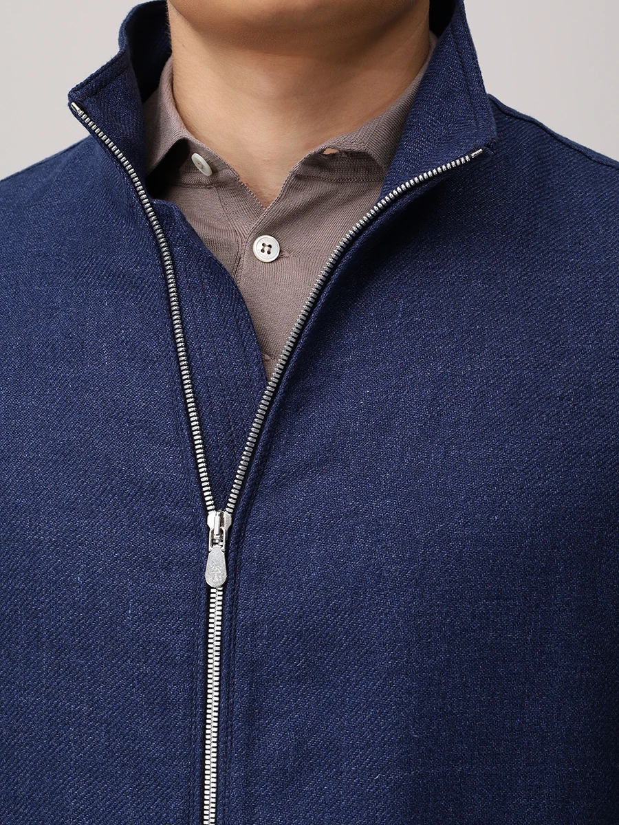 Бомбер изо льна и шерсти BRUNELLO CUCINELLI MW4826509 C802 Синий  Фото 5