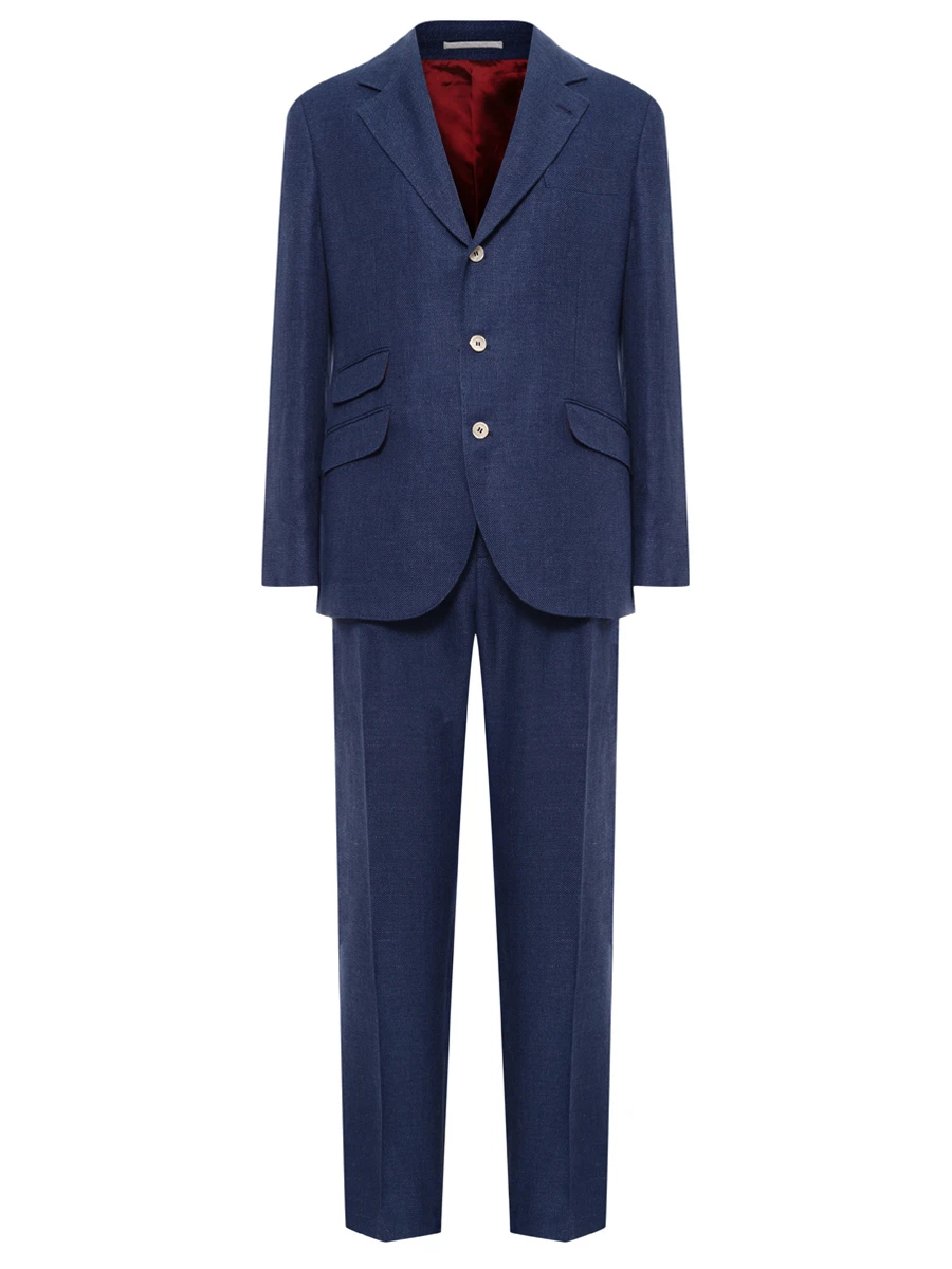 Костюм изо льна и шерсти BRUNELLO CUCINELLI MW482LDWM C802 Синий 