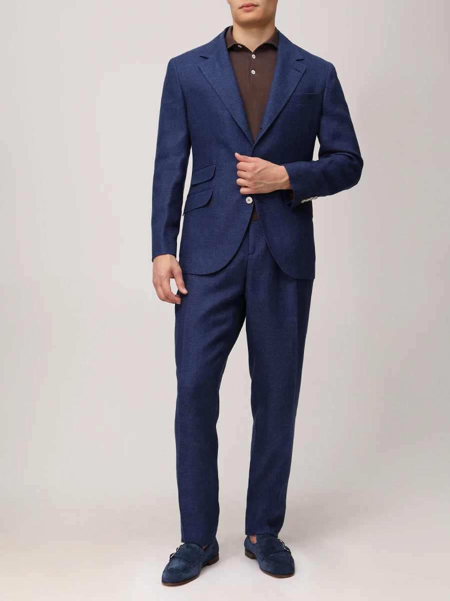 Костюм изо льна и шерсти BRUNELLO CUCINELLI MW482LDWM C802 Синий  Фото 2