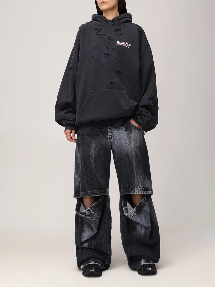 Худи хлопковое BALENCIAGA 818557TRVP9 9756 Черный  Фото 2