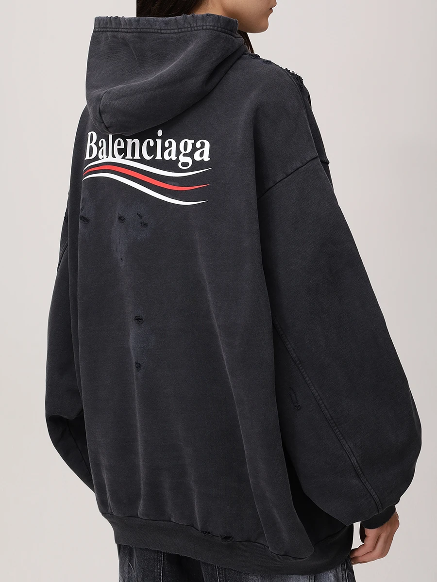 Худи хлопковое BALENCIAGA 818557TRVP9 9756 Черный  Фото 3