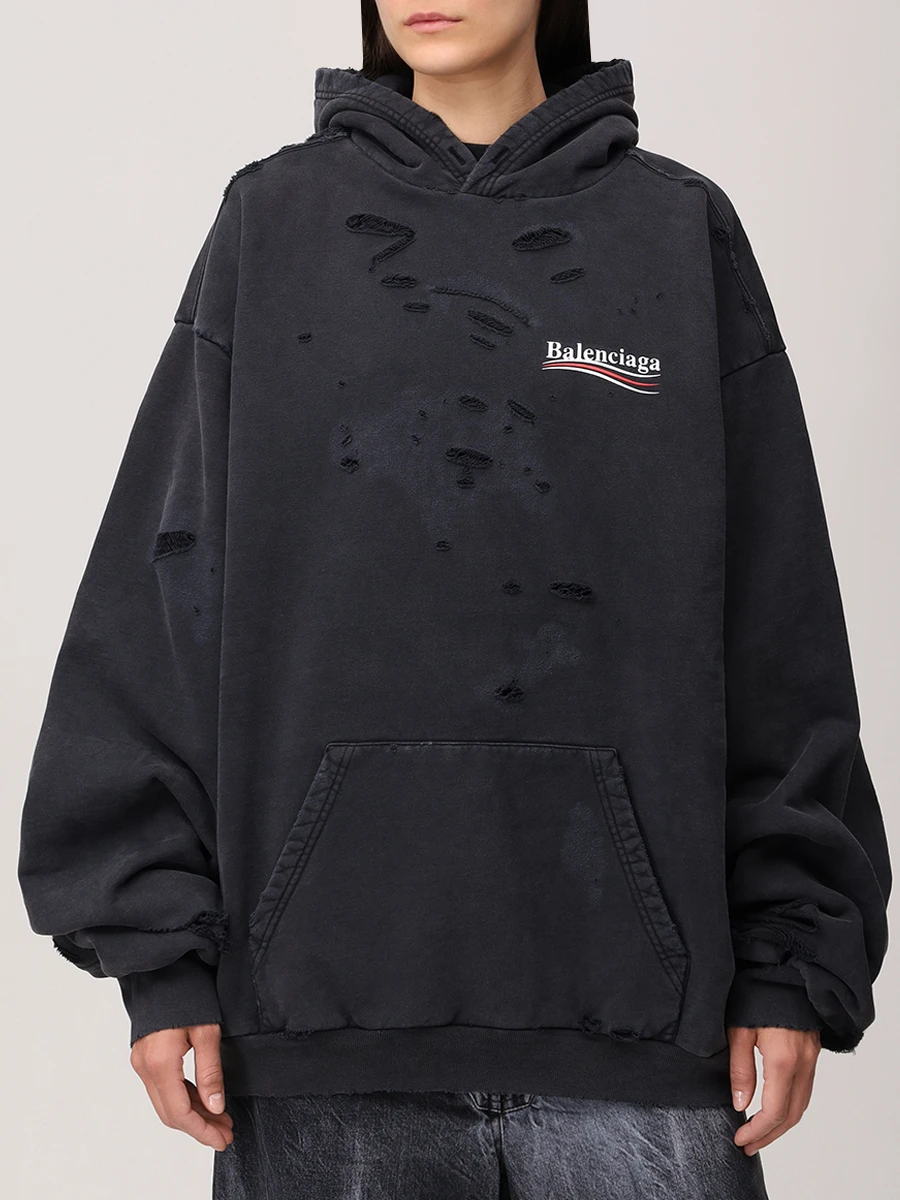 Худи хлопковое BALENCIAGA 818557TRVP9 9756 Черный  Фото 4