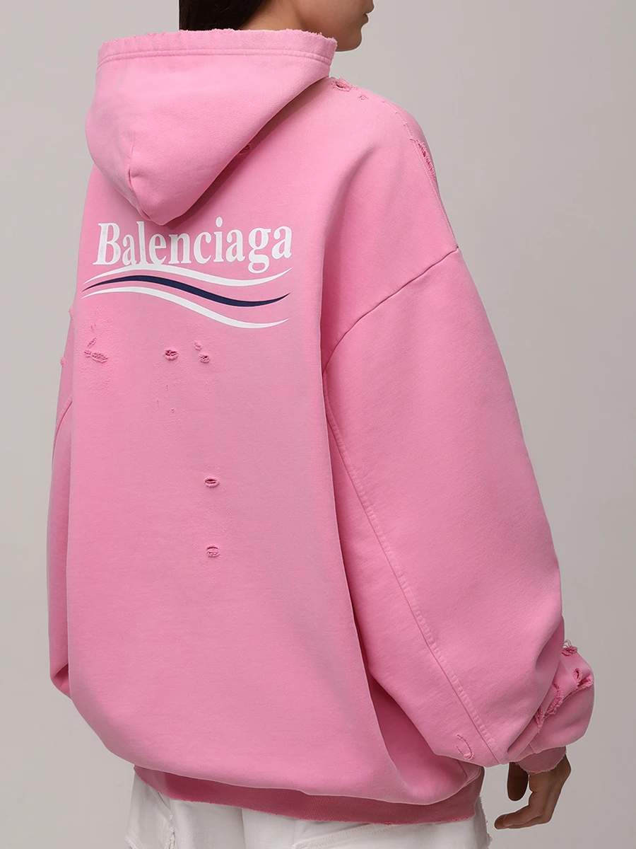 Худи хлопковое BALENCIAGA 818557TRVP9 9770 Розовый  Фото 3