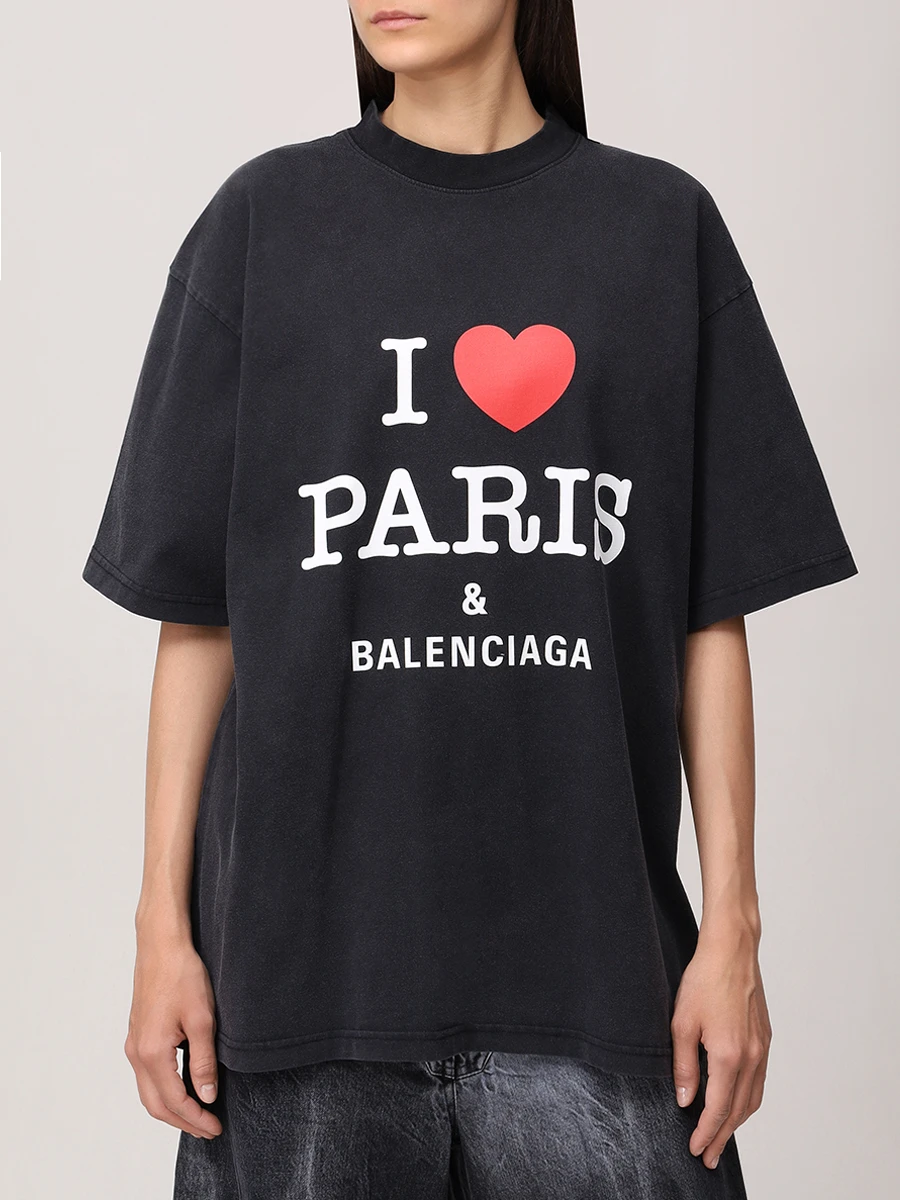 Футболка хлопковая BALENCIAGA 764235TRVU9 1041 Черный  Фото 4