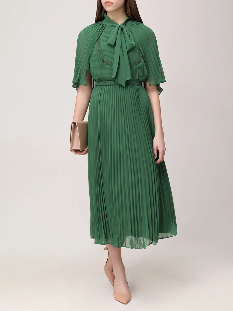 Платье плиссированное SELF-PORTRAIT RS25-317M-G Зеленый  Фото 2