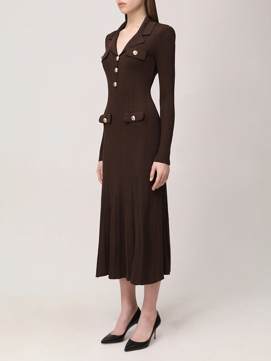 Платье из вискозы SELF-PORTRAIT RS25-038M-BR Коричневый  Фото 4