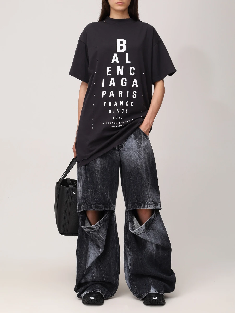 Футболка хлопковая BALENCIAGA 811688TRVU6 9034 Черный  Фото 2