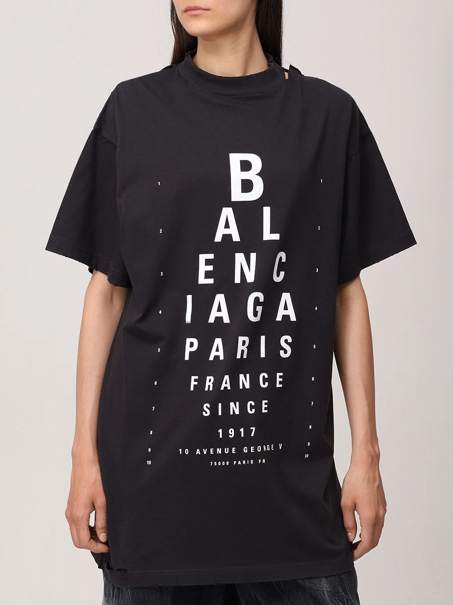 Футболка хлопковая BALENCIAGA 811688TRVU6 9034 Черный  Фото 4