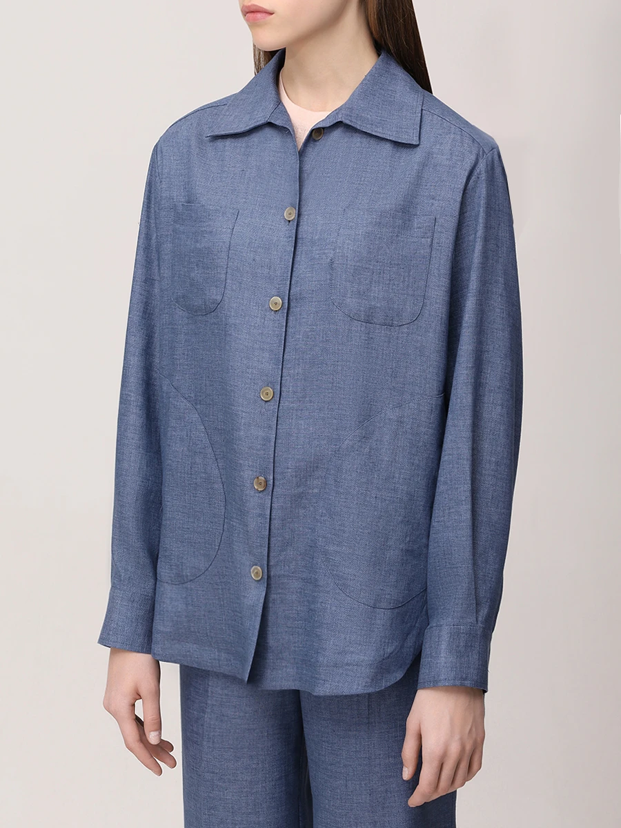 Рубашка льняная KITON D50429H0921603 Синий  Фото 4
