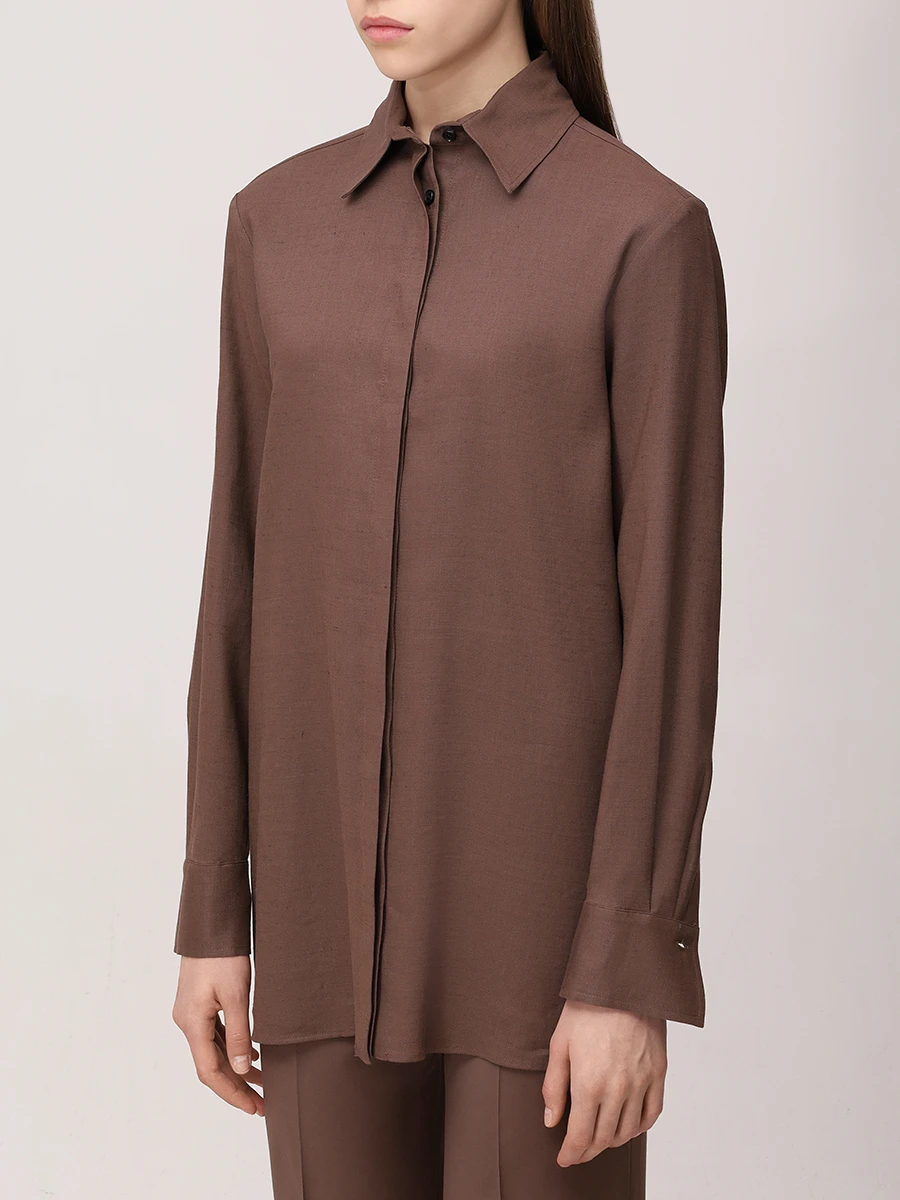 Рубашка изо льна и вискозы KITON D55407 K09T8415 Коричневый  Фото 4