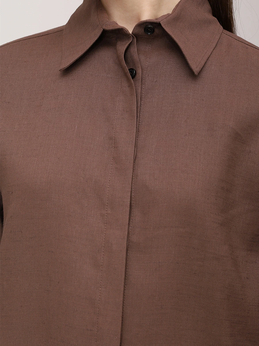 Рубашка изо льна и вискозы KITON D55407 K09T8415 Коричневый  Фото 5