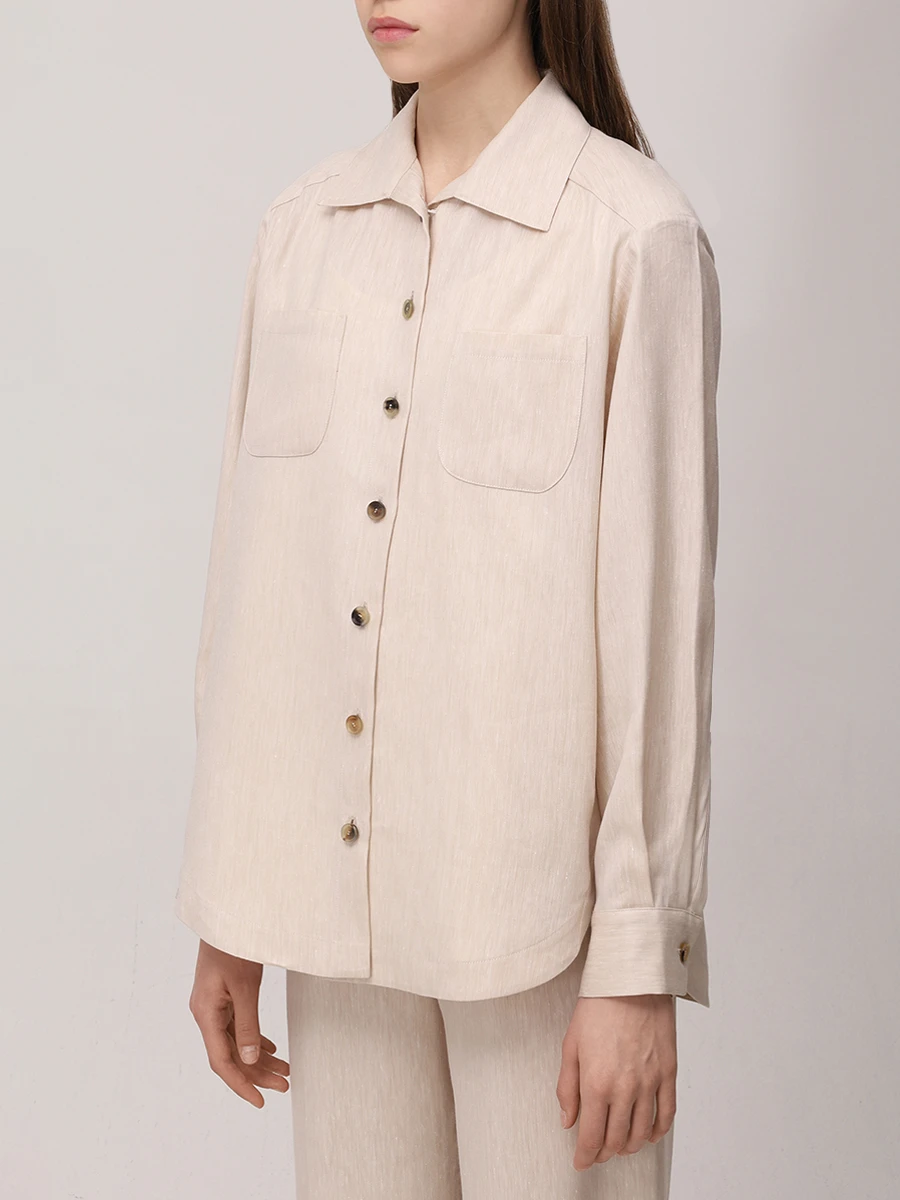 Рубашка изо льна и шерсти KITON D50429 K0906E01 Бежевый  Фото 4