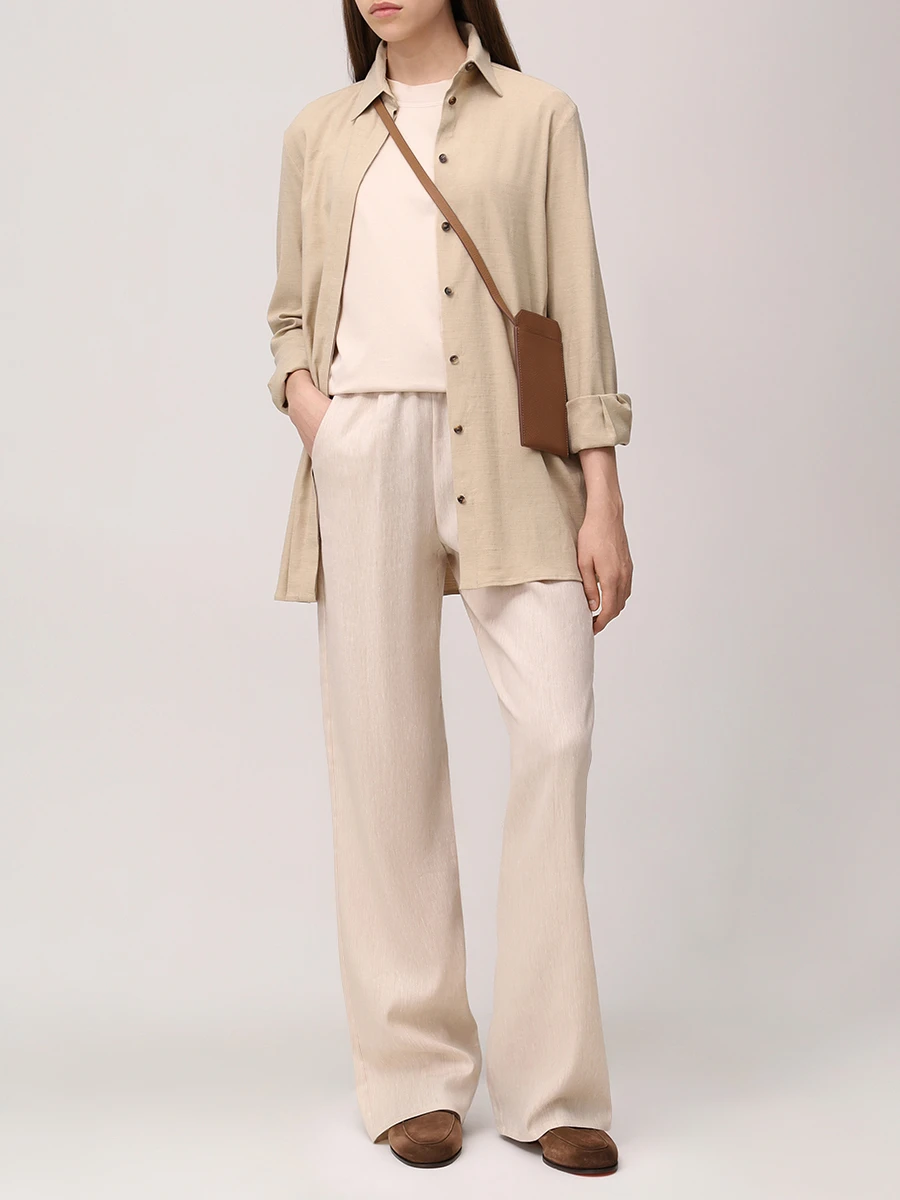 Рубашка изо льна и вискозы KITON D55407 K09T8402 Бежевый  Фото 2