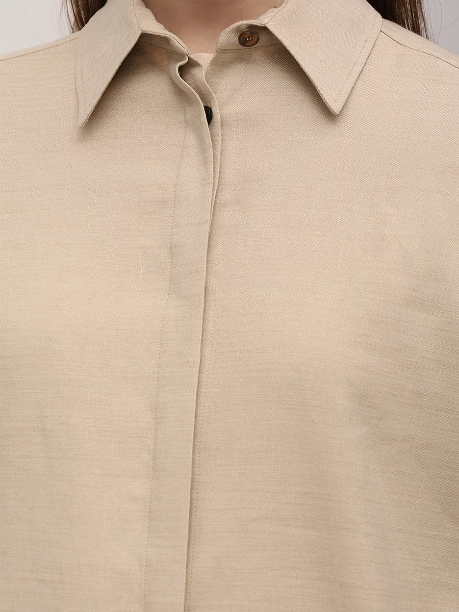 Рубашка изо льна и вискозы KITON D55407 K09T8402 Бежевый  Фото 5