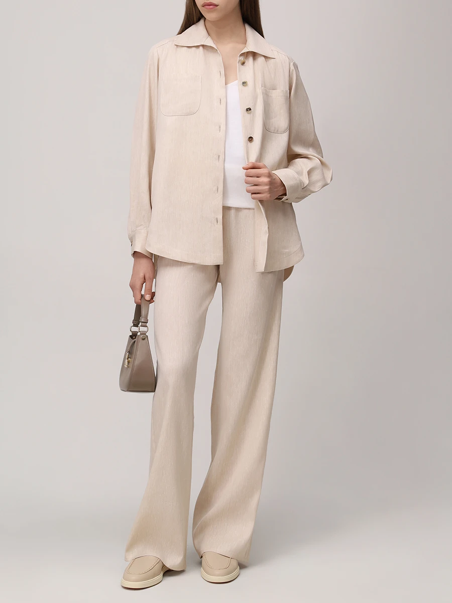 Брюки изо льна и шерсти KITON D48122 K0906E01 Бежевый  Фото 2