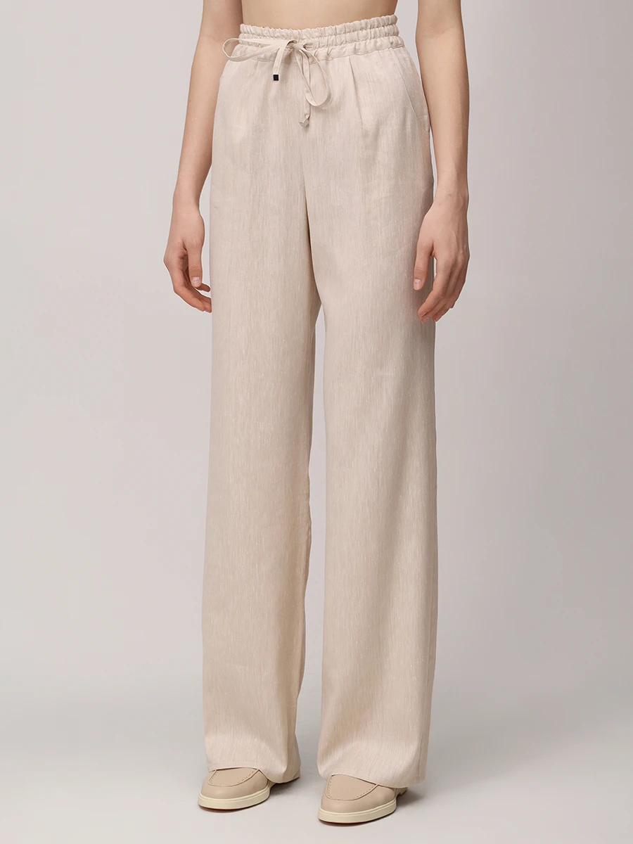 Брюки изо льна и шерсти KITON D48122 K0906E01 Бежевый  Фото 4