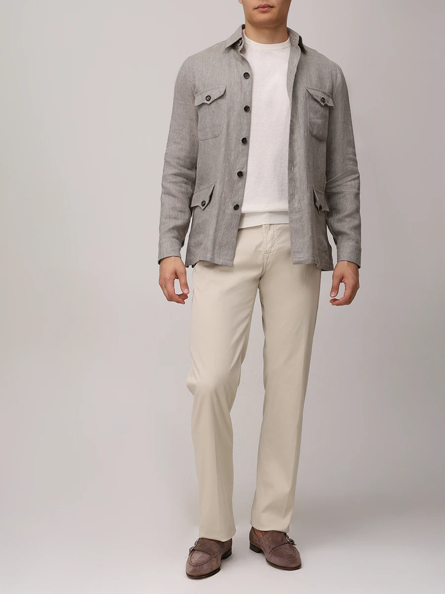 Брюки Slim Fit хлопковые KITON UPNJSK0612F05000 Бежевый  Фото 2