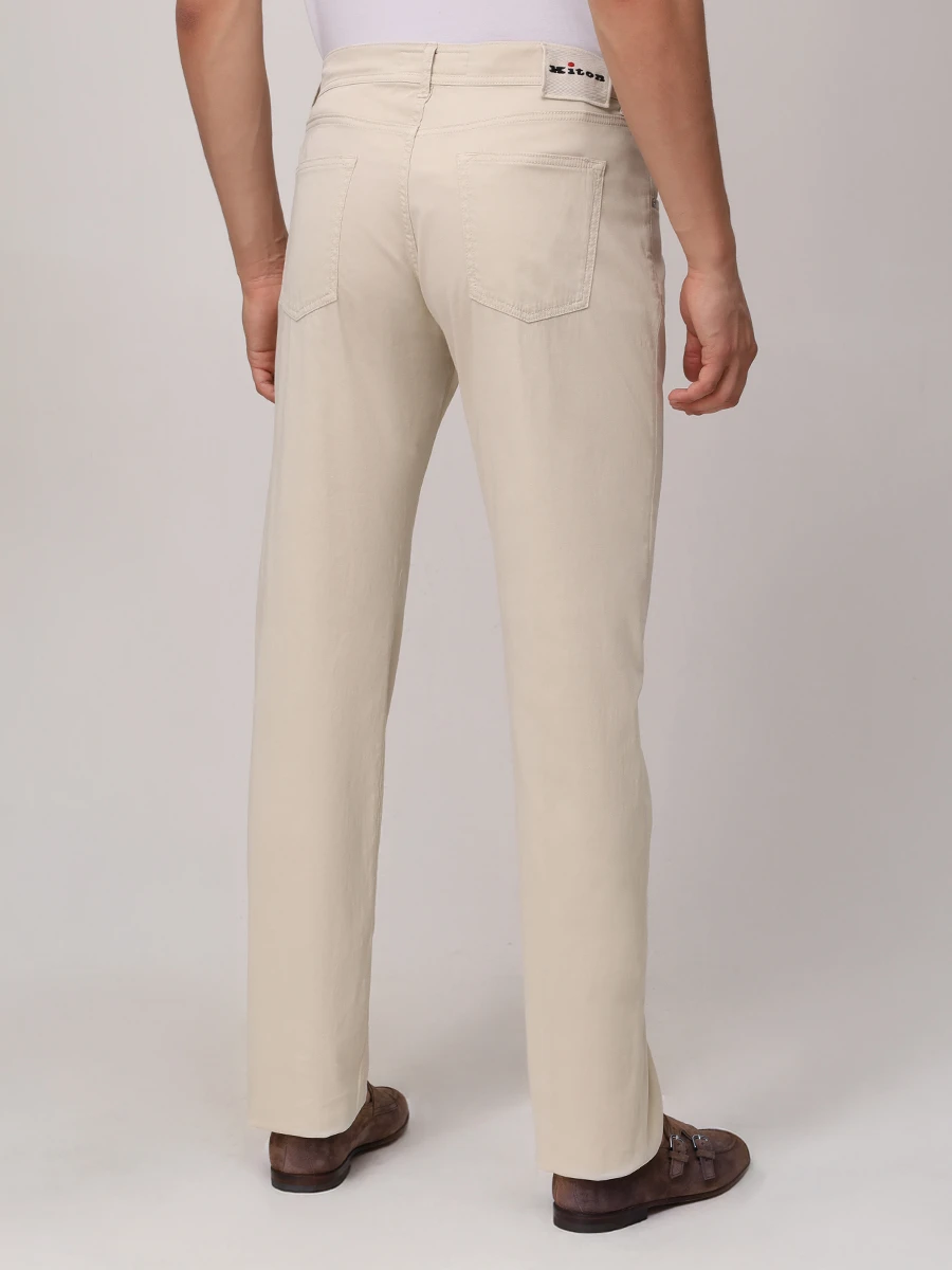 Брюки Slim Fit хлопковые KITON UPNJSK0612F05000 Бежевый  Фото 3