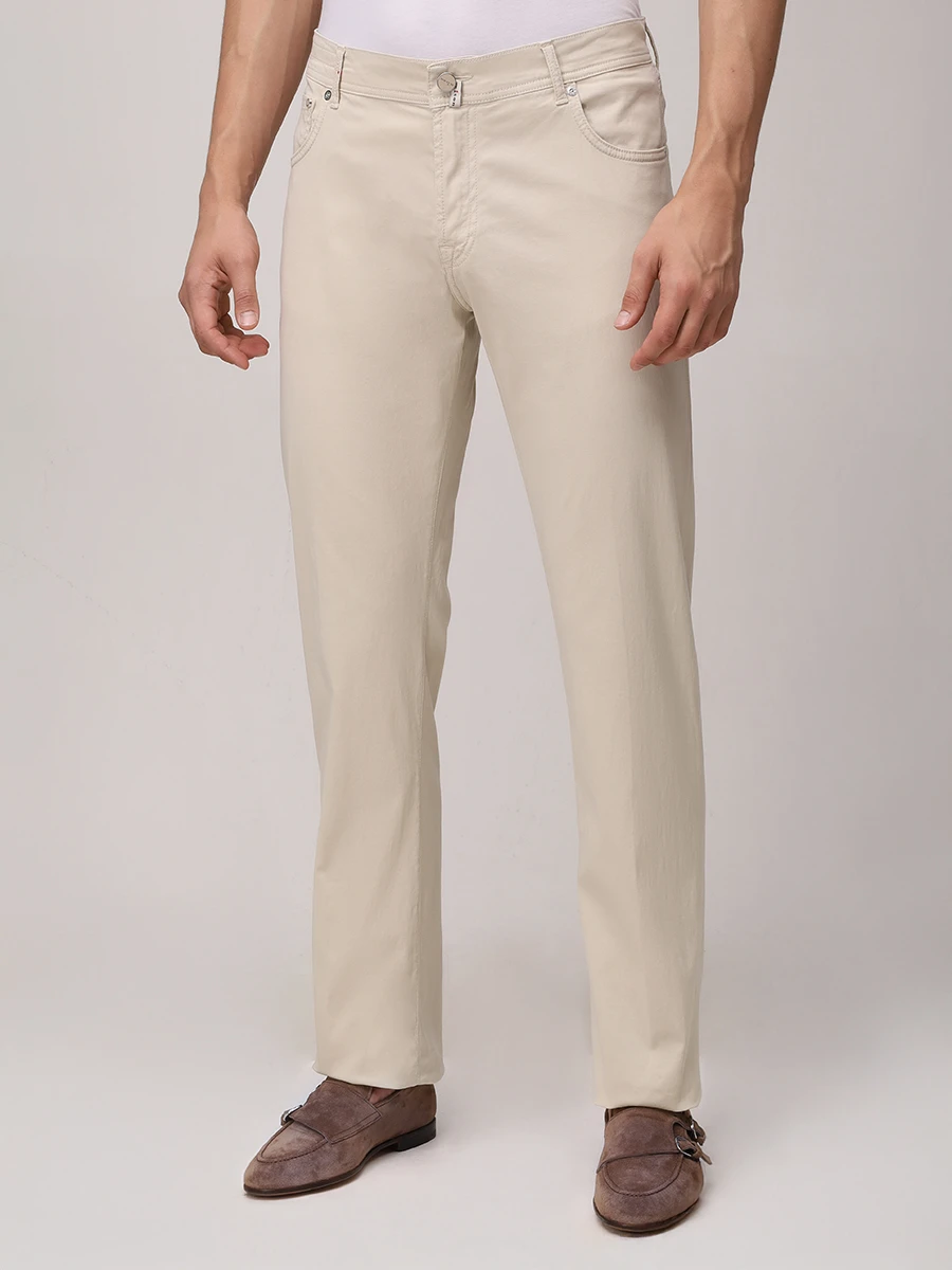 Брюки Slim Fit хлопковые KITON UPNJSK0612F05000 Бежевый  Фото 4