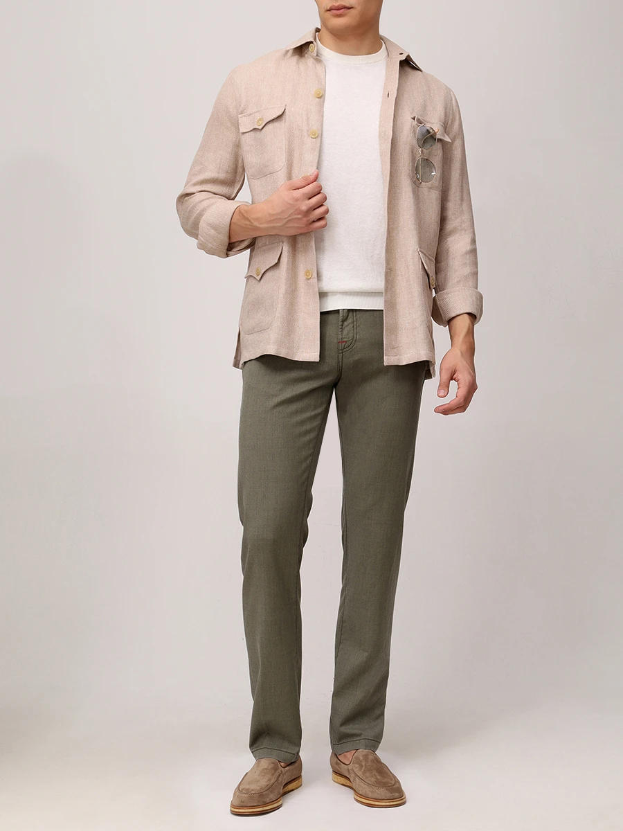 Брюки Slim Fit шерстяные KITON UPNJSK0613F07000 Зеленый  Фото 2