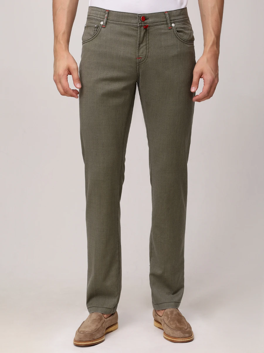 Брюки Slim Fit шерстяные KITON UPNJSK0613F07000 Зеленый  Фото 4