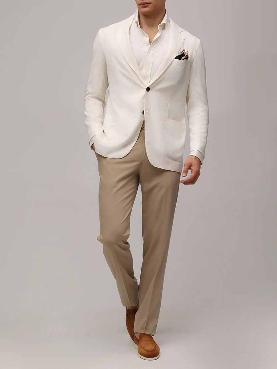 Рубашка Regular Fit из шелка и хлопка COLOMBO TS00405/-/M0146-J0/00089 Кремовый  Фото 2