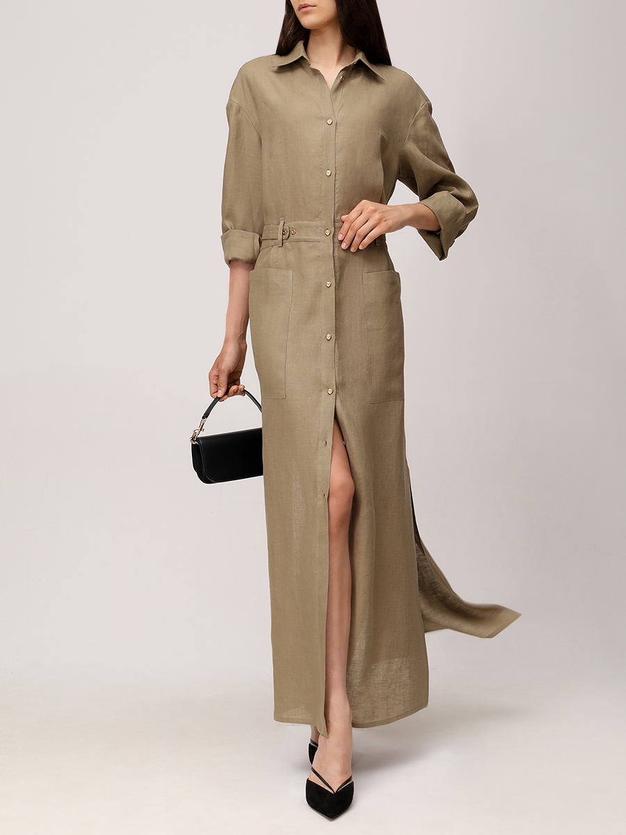 Платье льняное BARBA PE25-01 46002 3 Хаки  Фото 2