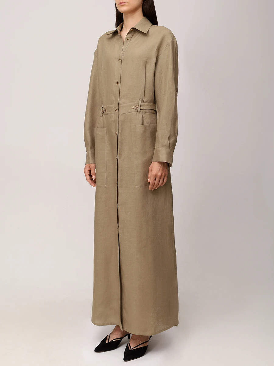 Платье льняное BARBA PE25-01 46002 3 Хаки  Фото 4