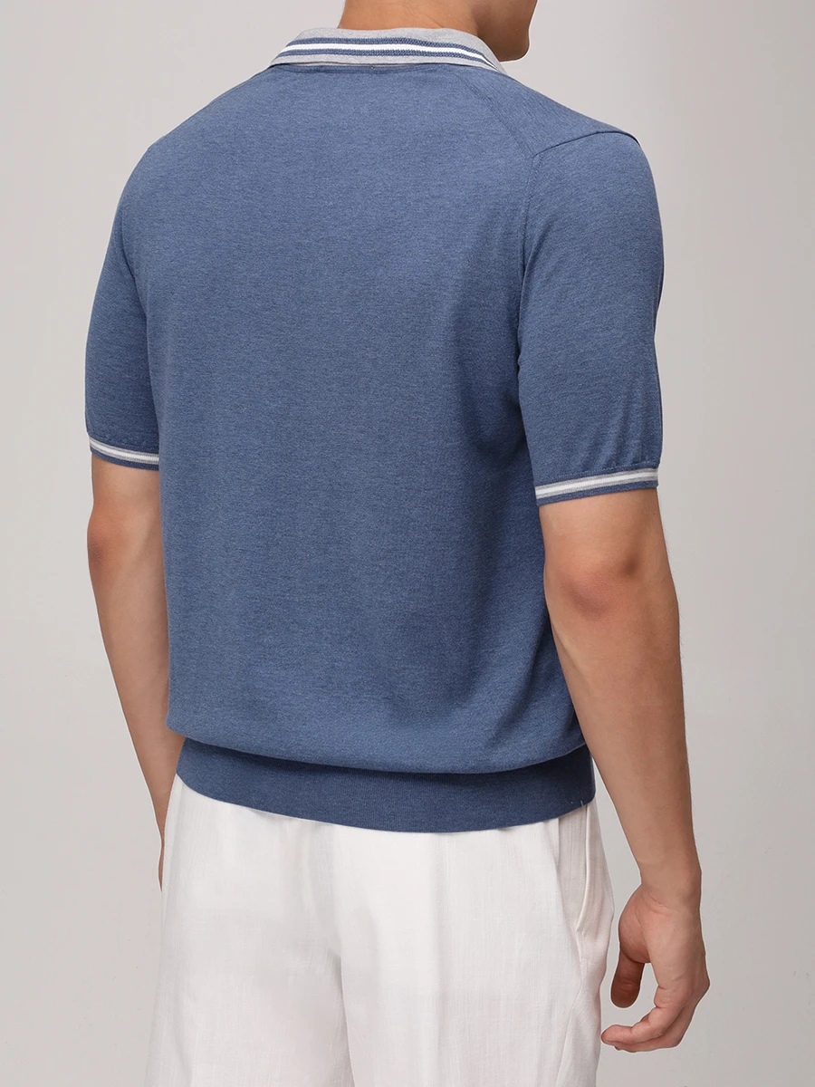 Поло хлопковое FIORONI CASHMERE MK30262C1 0002 4X1 Голубой  Фото 3