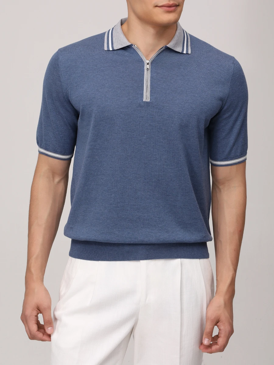 Поло хлопковое FIORONI CASHMERE MK30262C1 0002 4X1 Голубой  Фото 4