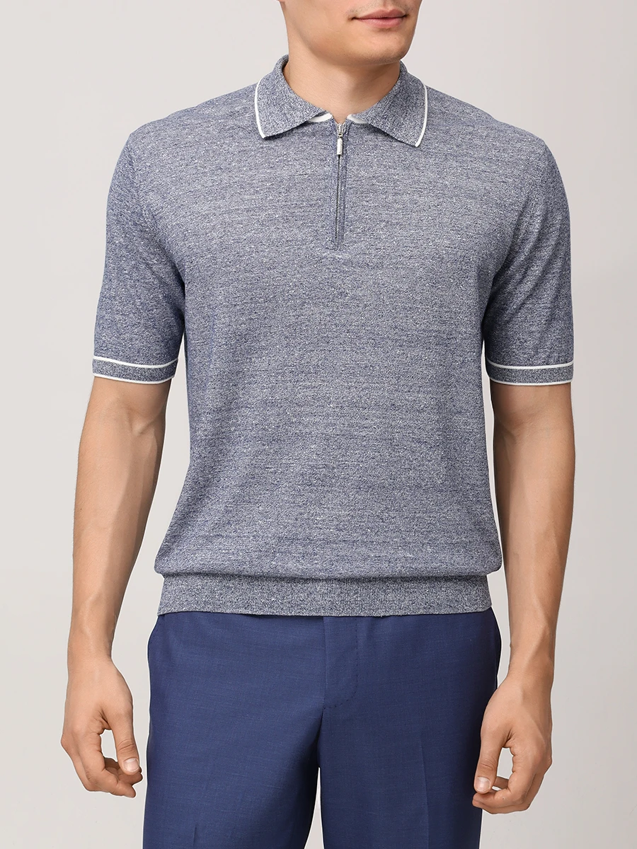 Поло изо льна и хлопка CASTANGIA 93/1749 AW Голубой  Фото 4