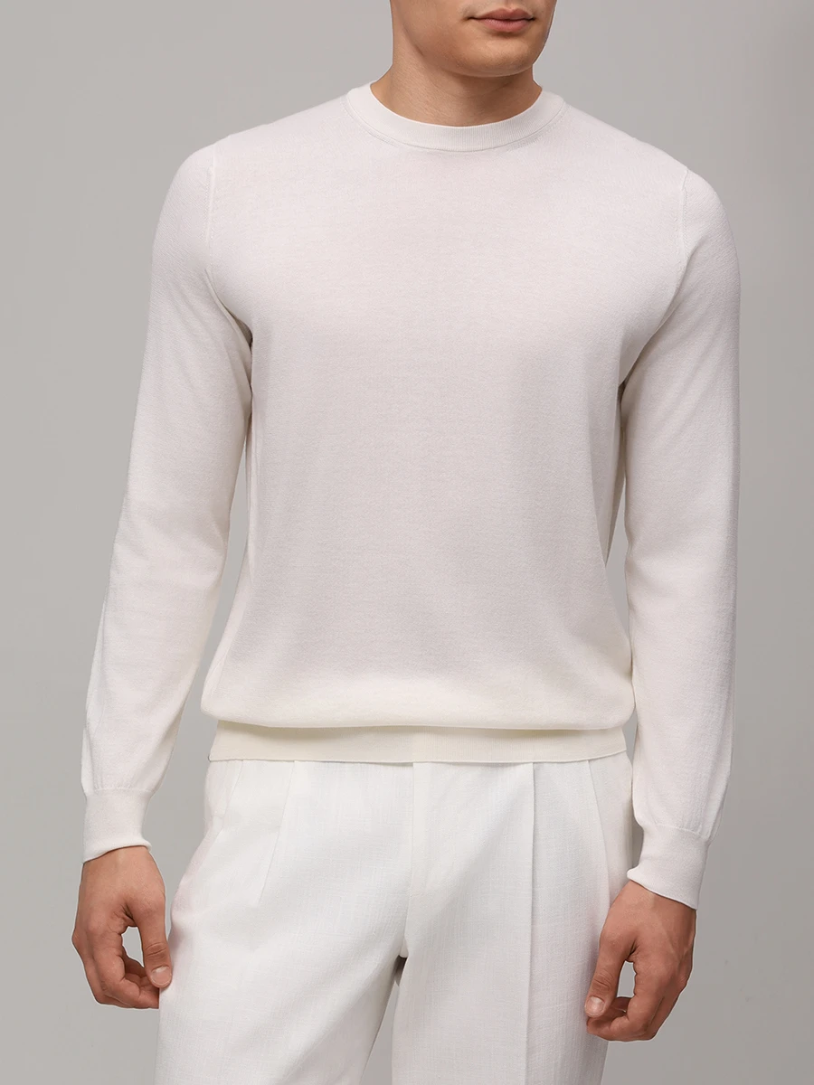 Джемпер из хлопка и кашемира FIORONI CASHMERE MK30650A1 0001 N1 Кремовый  Фото 4