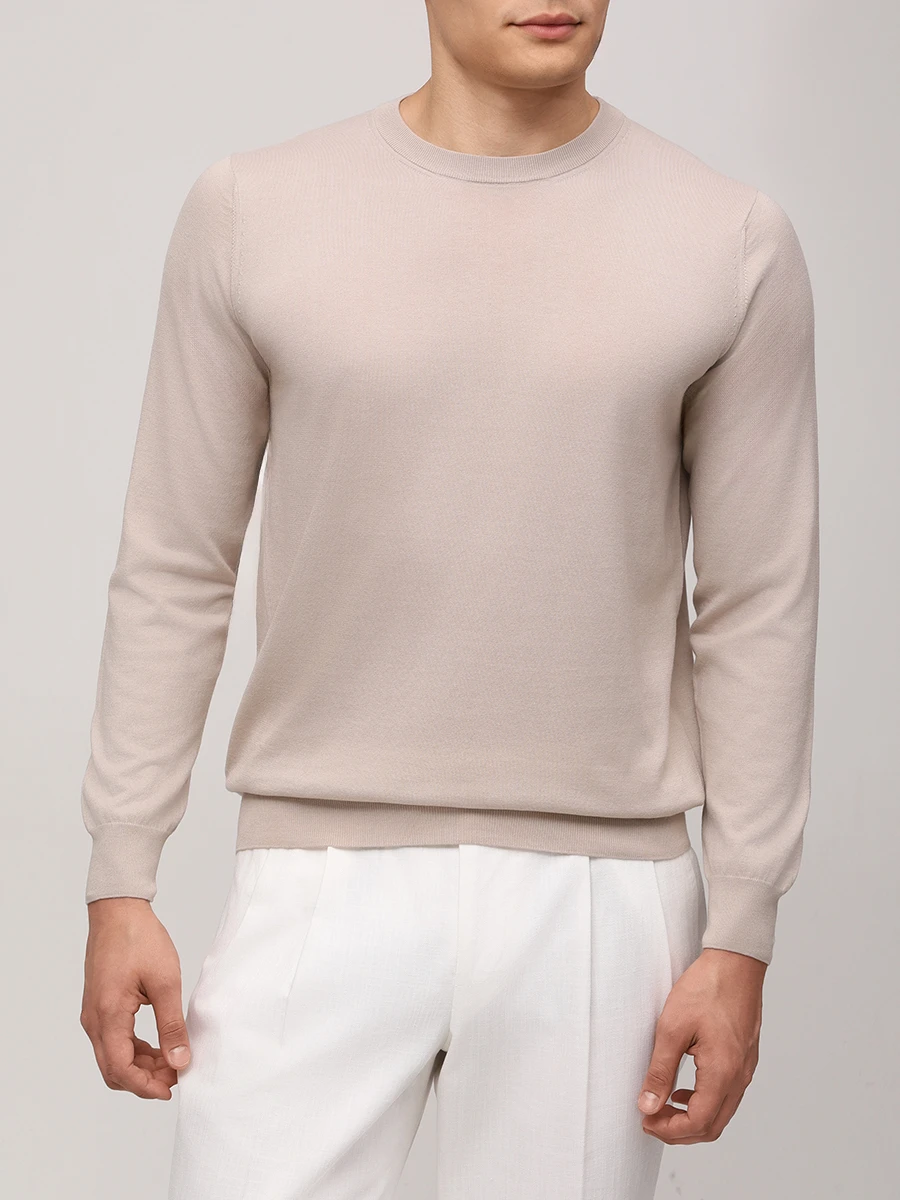 Джемпер из хлопка и кашемира FIORONI CASHMERE MK30650A1 0003 N3 Бежевый  Фото 4