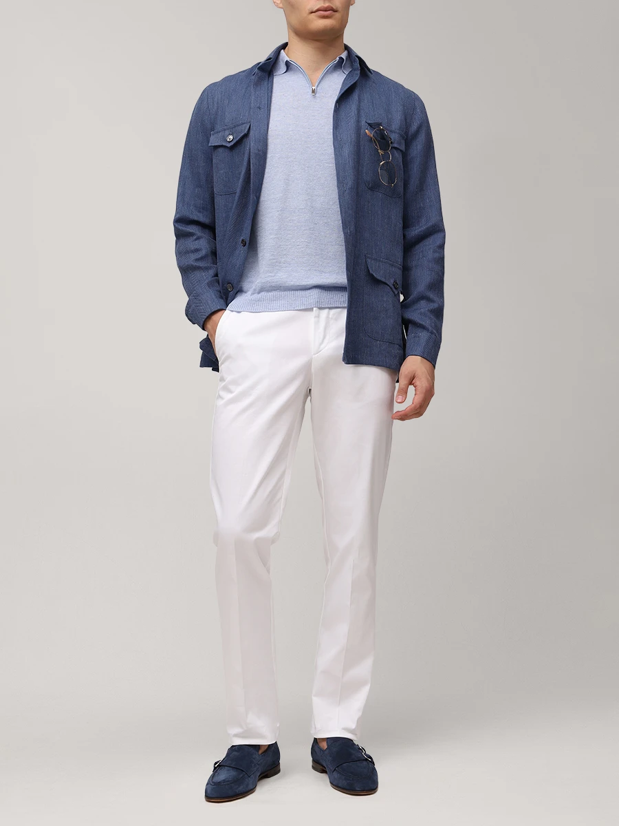 Поло изо льна и хлопка DANIELE FIESOLI 2076/19 Голубой  Фото 2