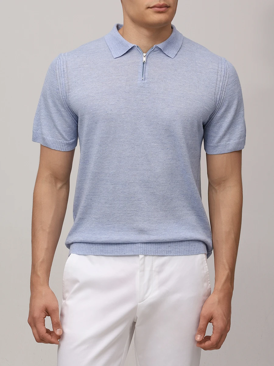 Поло изо льна и хлопка DANIELE FIESOLI 2076/19 Голубой  Фото 4