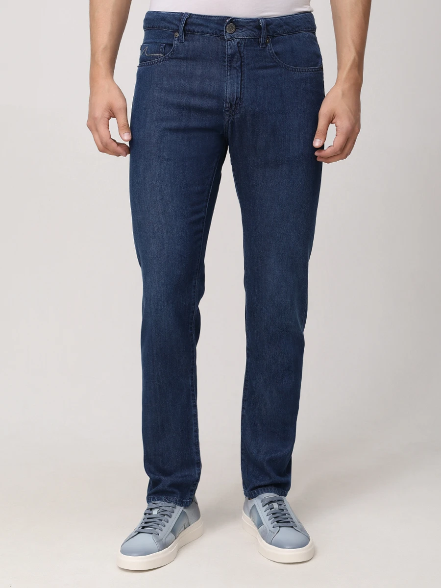 Джинсы Slim Fit из хлопка и лиоцелла PAUL & SHARK 25414143/J02 Синий  Фото 4