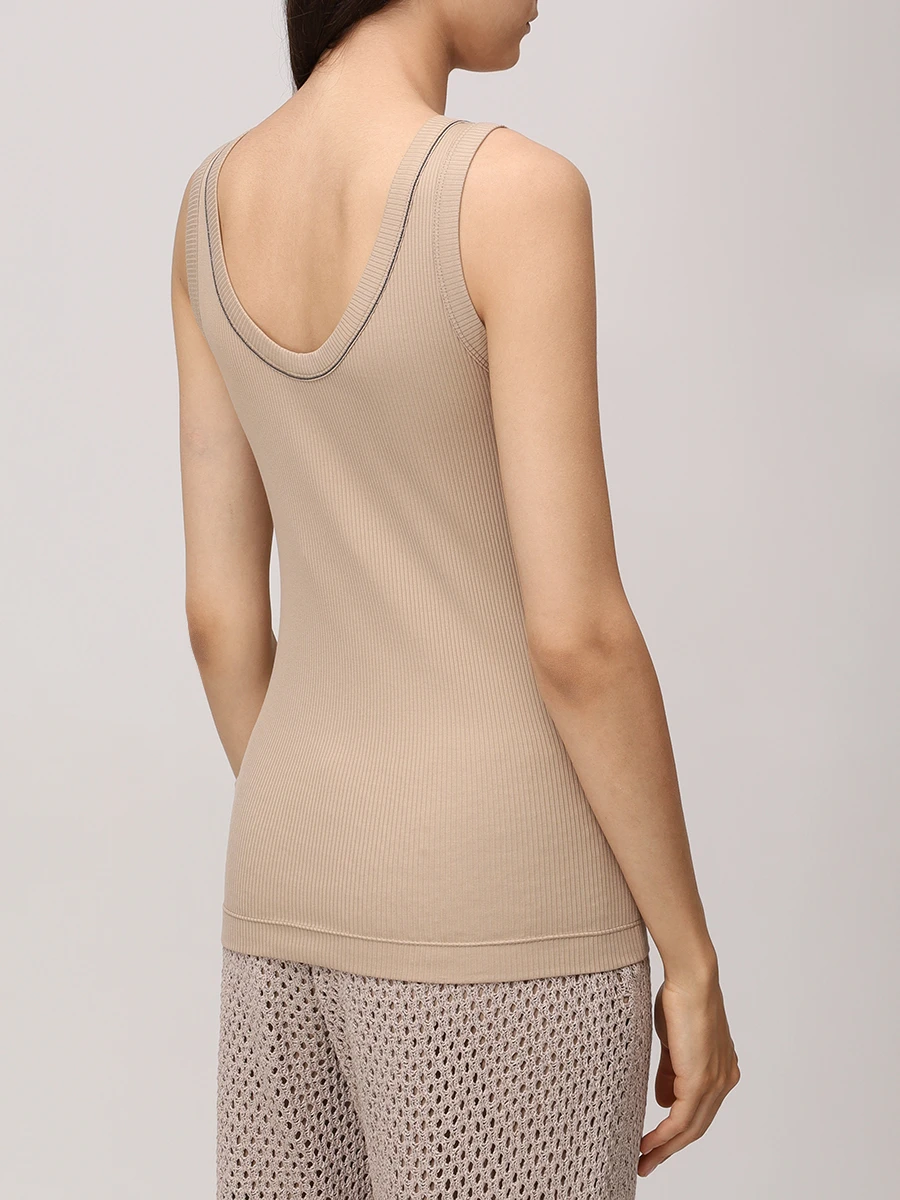 Майка хлопковая BRUNELLO CUCINELLI MG902FP100 C2910 Бежевый  Фото 3