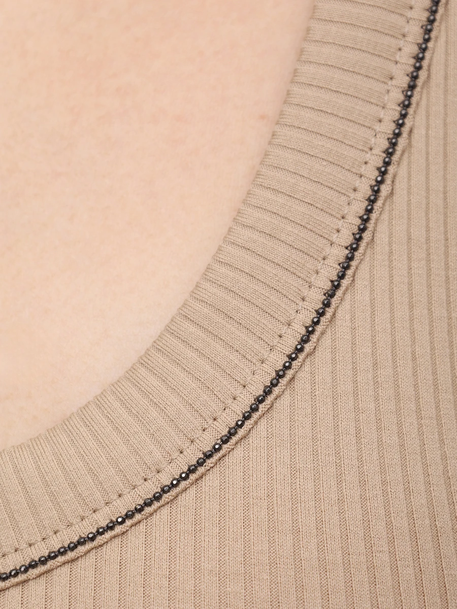 Майка хлопковая BRUNELLO CUCINELLI MG902FP100 C2910 Бежевый  Фото 6