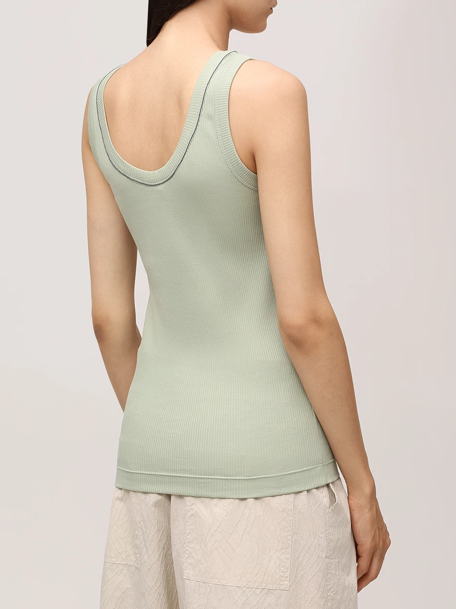 Майка хлопковая BRUNELLO CUCINELLI MG902FP100 C9738 Зеленый  Фото 3