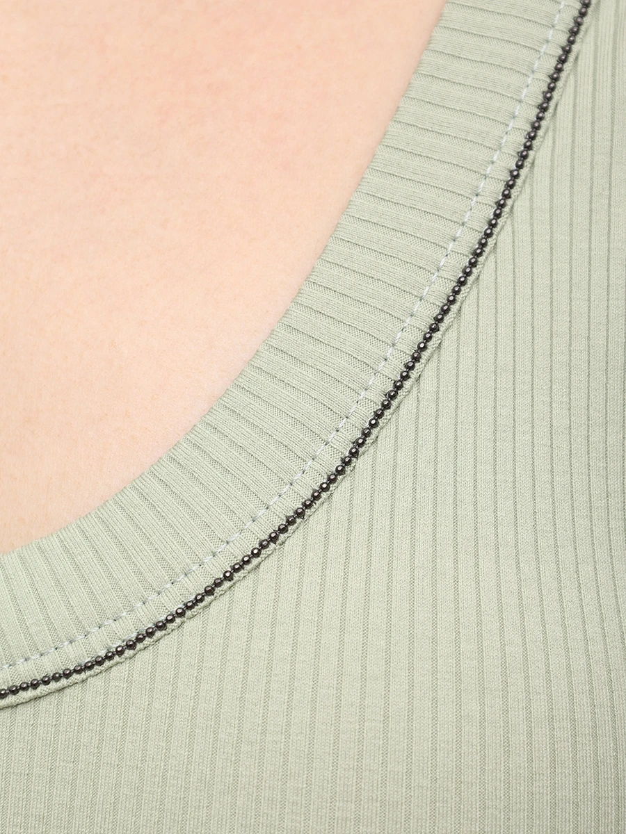 Майка хлопковая BRUNELLO CUCINELLI MG902FP100 C9738 Зеленый  Фото 6