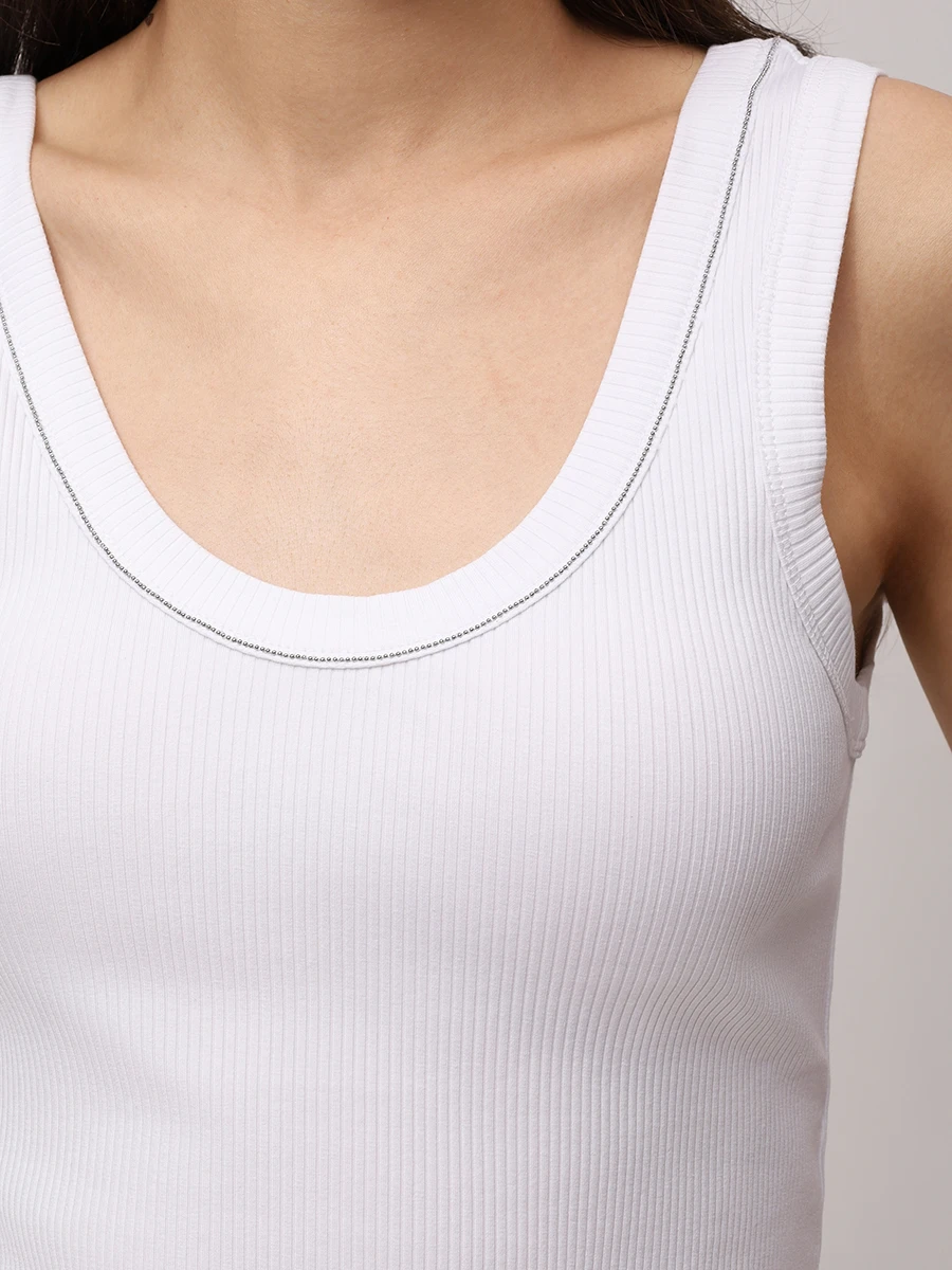 Майка хлопковая BRUNELLO CUCINELLI MG902FP100 C159 Белый  Фото 5