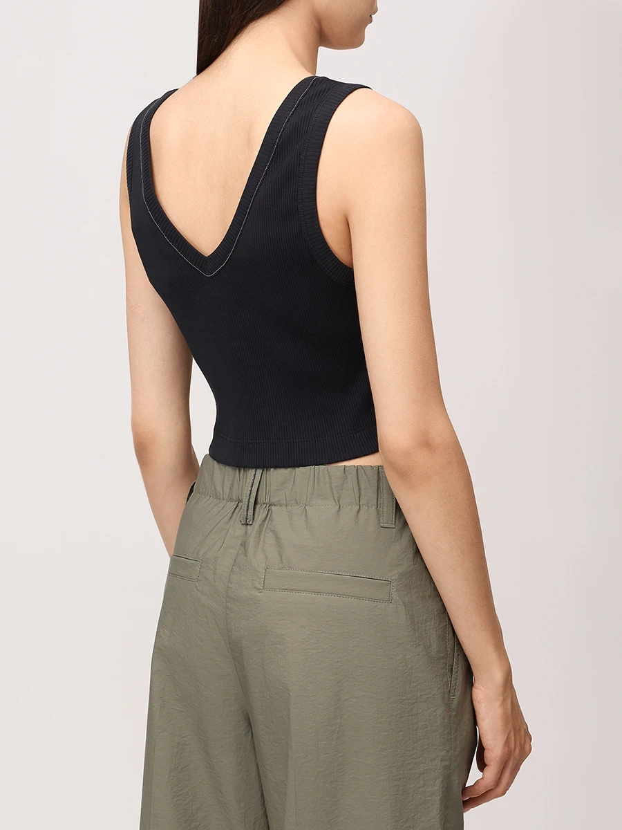 Топ хлопковый BRUNELLO CUCINELLI MG902FP102 C101 Черный  Фото 3