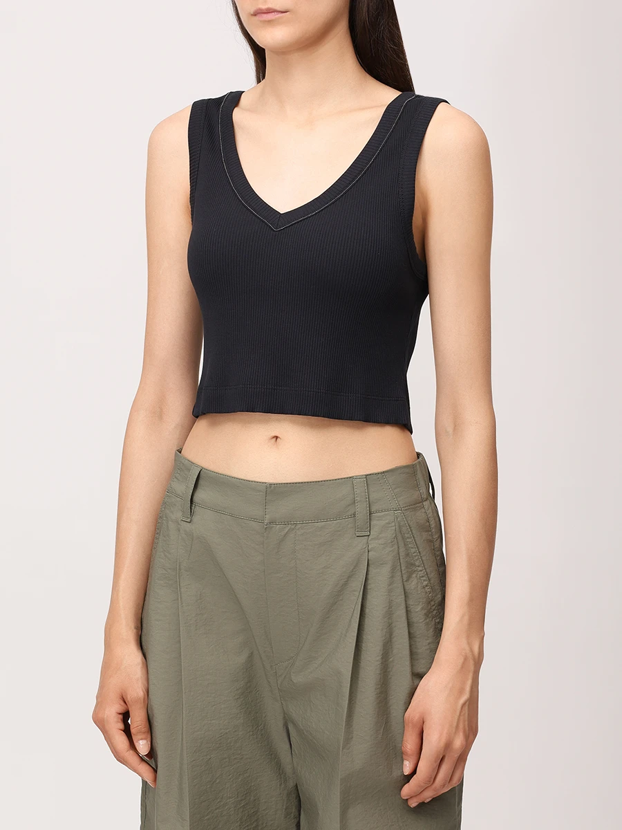 Топ хлопковый BRUNELLO CUCINELLI MG902FP102 C101 Черный  Фото 4